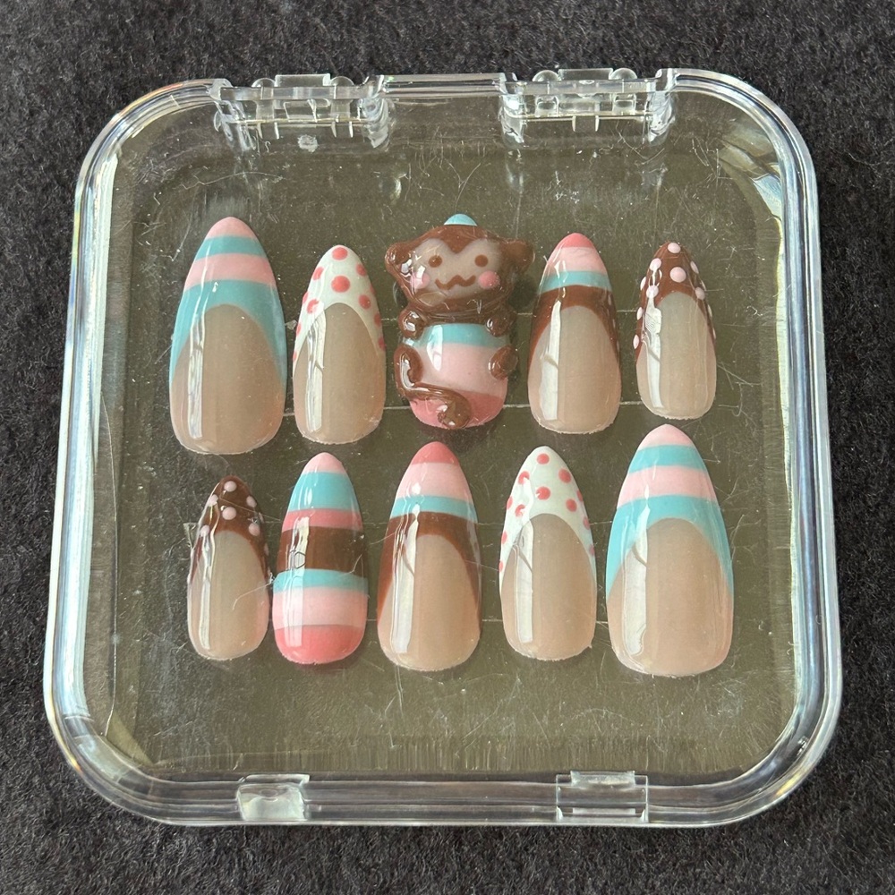 Hand painted “Monkey Around” Press-On Nails